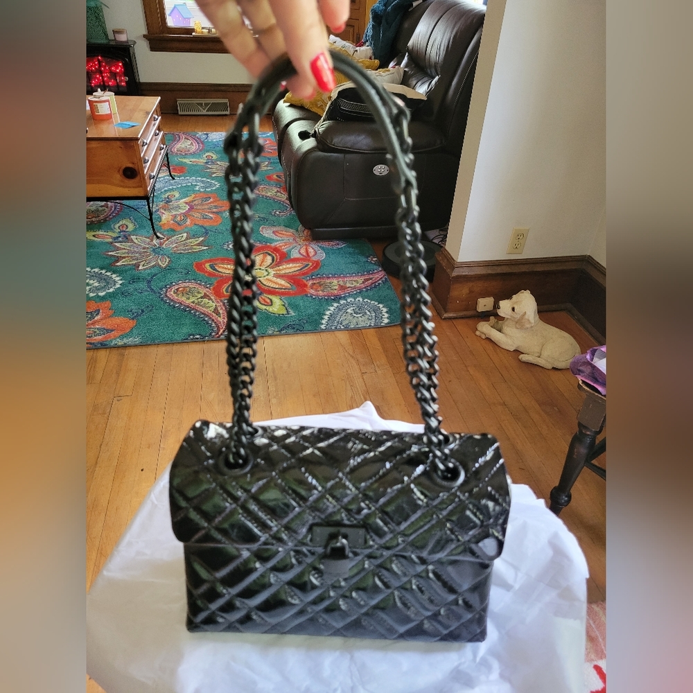 💕Kurt Geiger London Brixton Lock Drench In Black Patent 💕 nwt